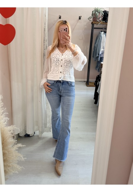 Maglia crochet maniche velate bianca