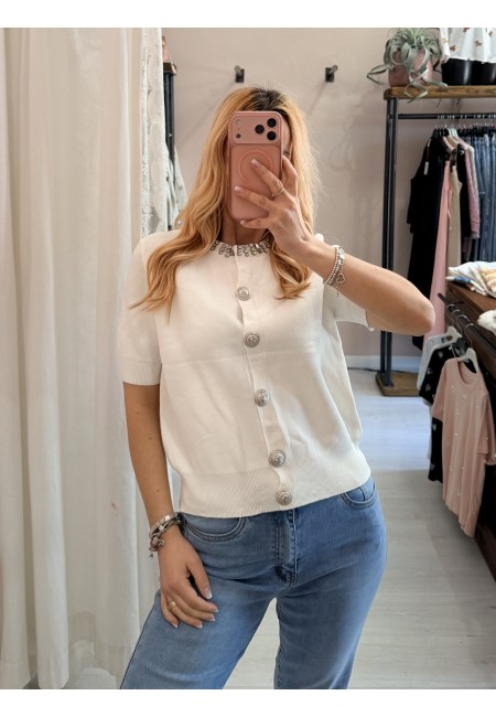 Maglia girocollo di pietre bianca