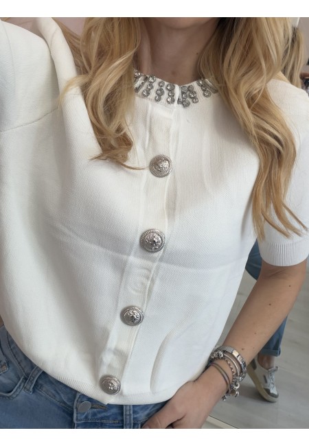 Maglia girocollo di pietre bianca