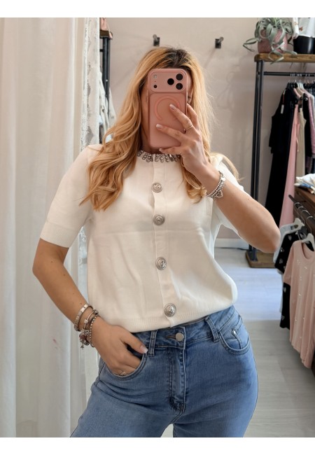 Maglia girocollo di pietre bianca