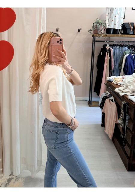 Maglia girocollo di pietre bianca