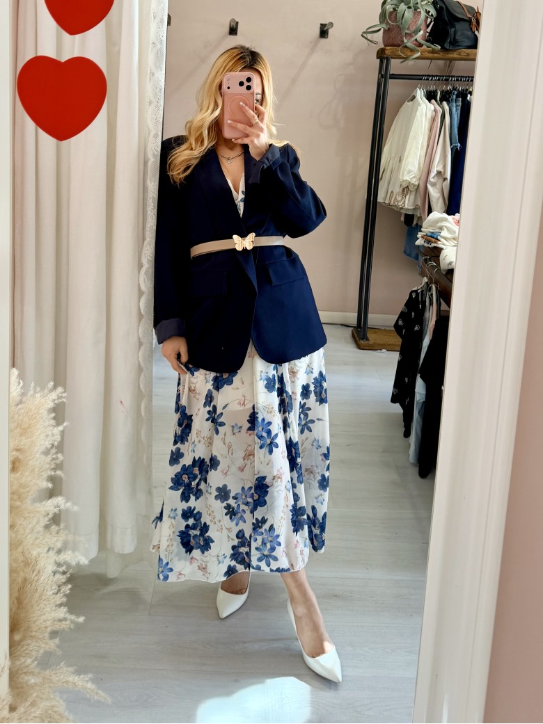 Vestito lungo floreale blu