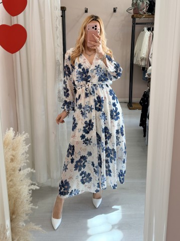 Vestito lungo floreale blu