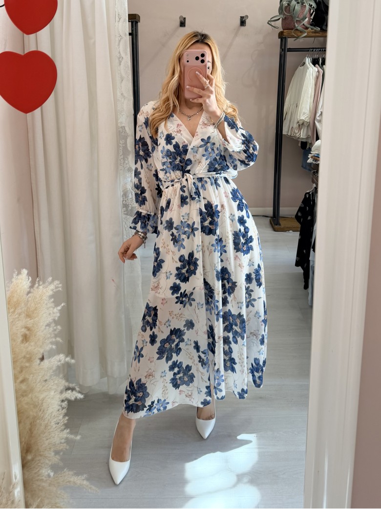 Vestito lungo floreale blu