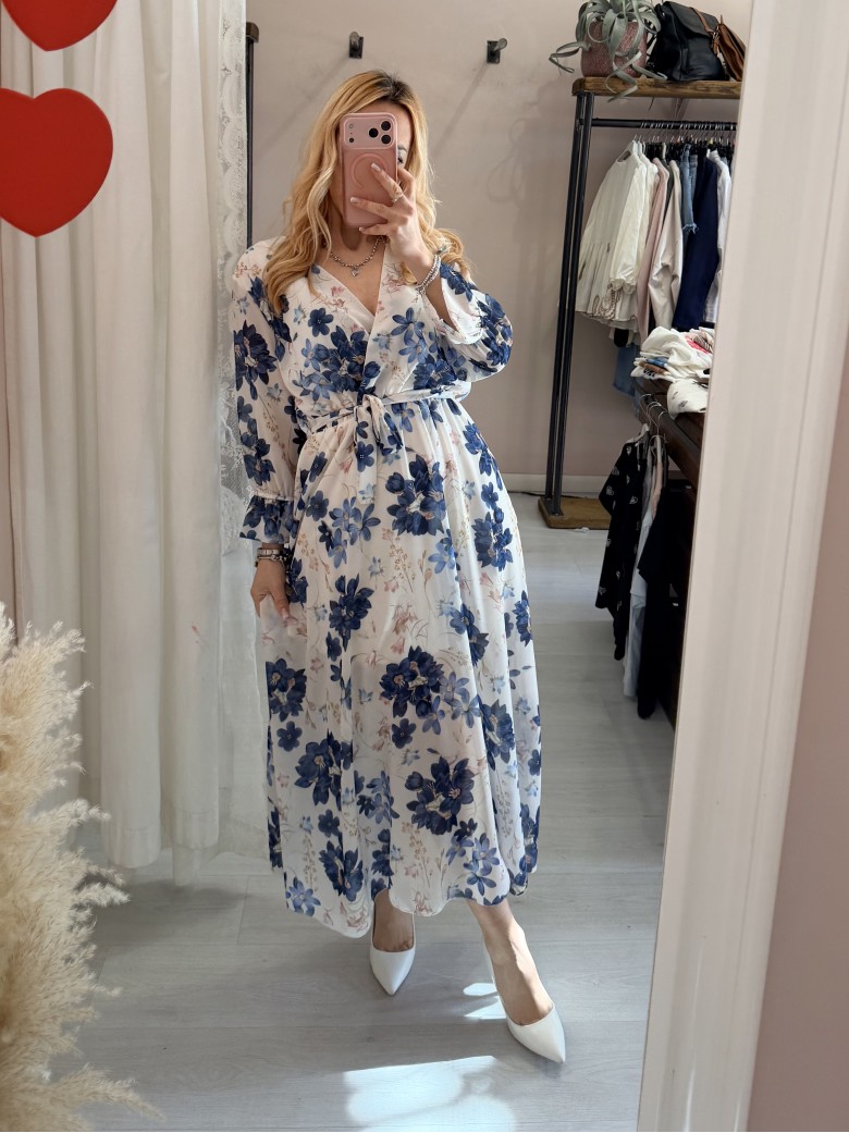 Vestito lungo floreale blu