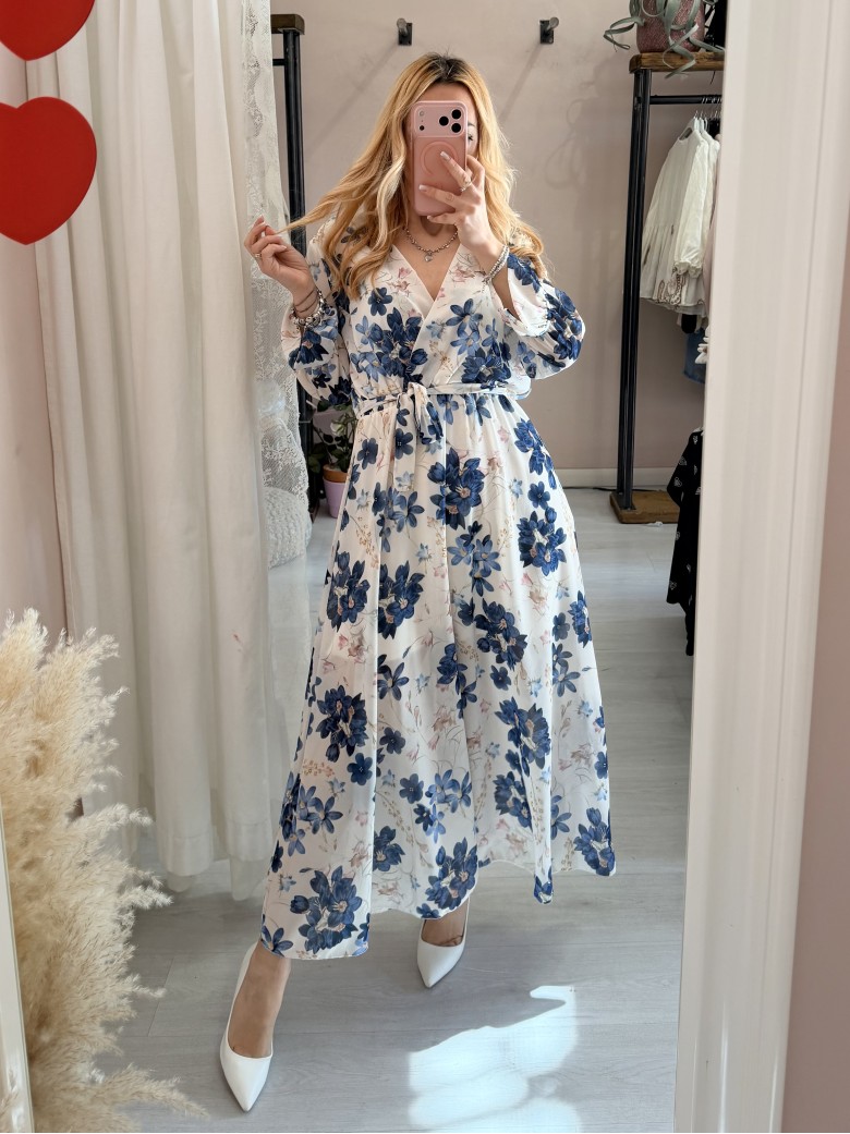Vestito lungo floreale blu