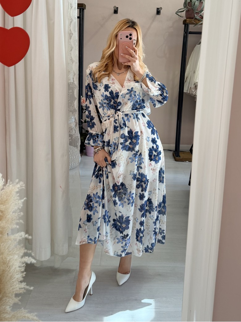 Vestito lungo floreale blu