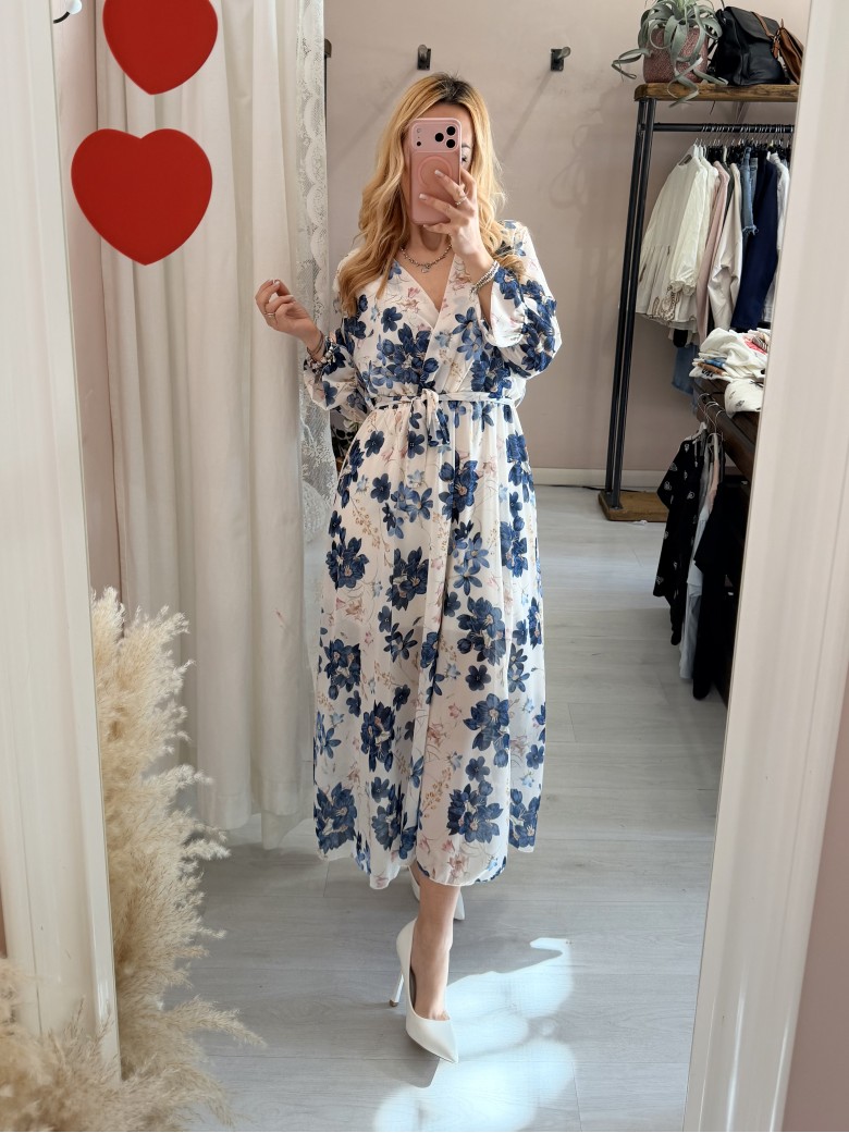 Vestito lungo floreale blu