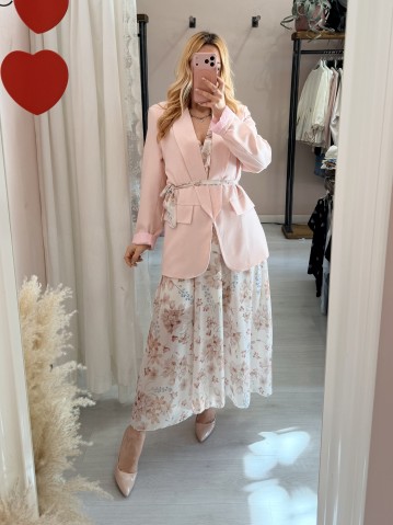 Vestito lungo floreale beige 2