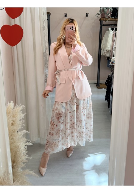 Vestito lungo floreale beige