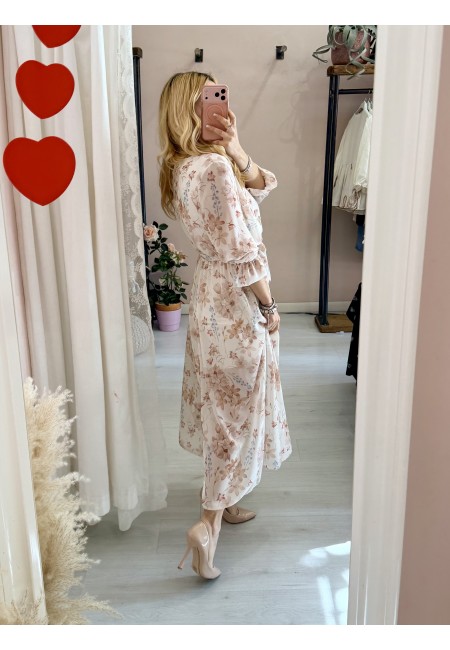 Vestito lungo floreale beige