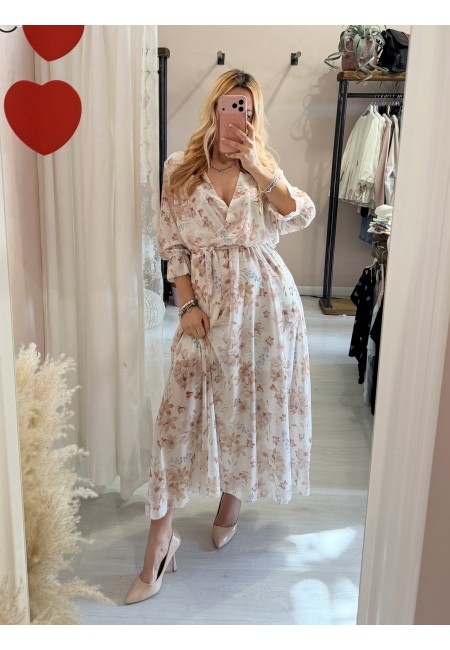 Vestito lungo floreale beige