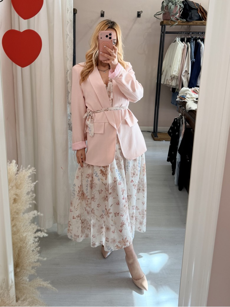 Vestito lungo floreale beige