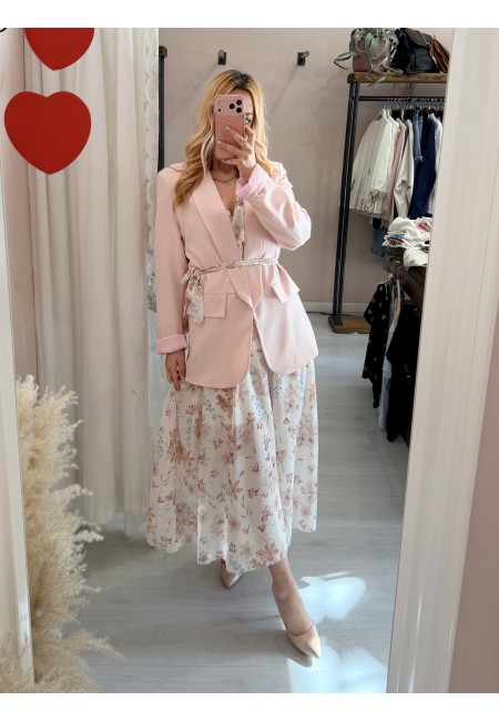 Vestito lungo floreale beige