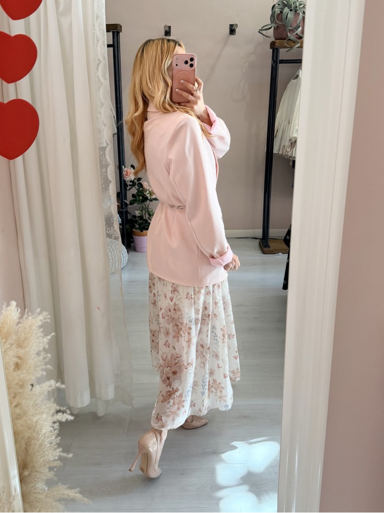 Vestito lungo floreale beige