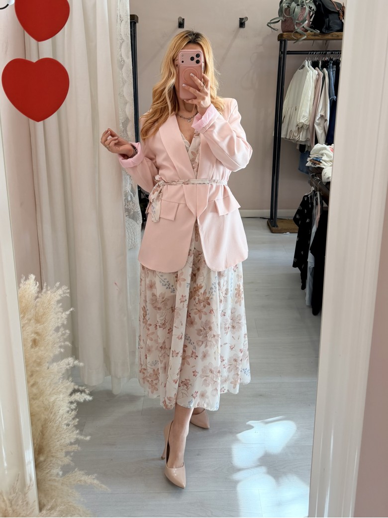 Vestito lungo floreale beige