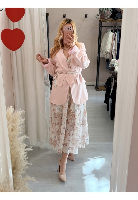 Vestito lungo floreale beige