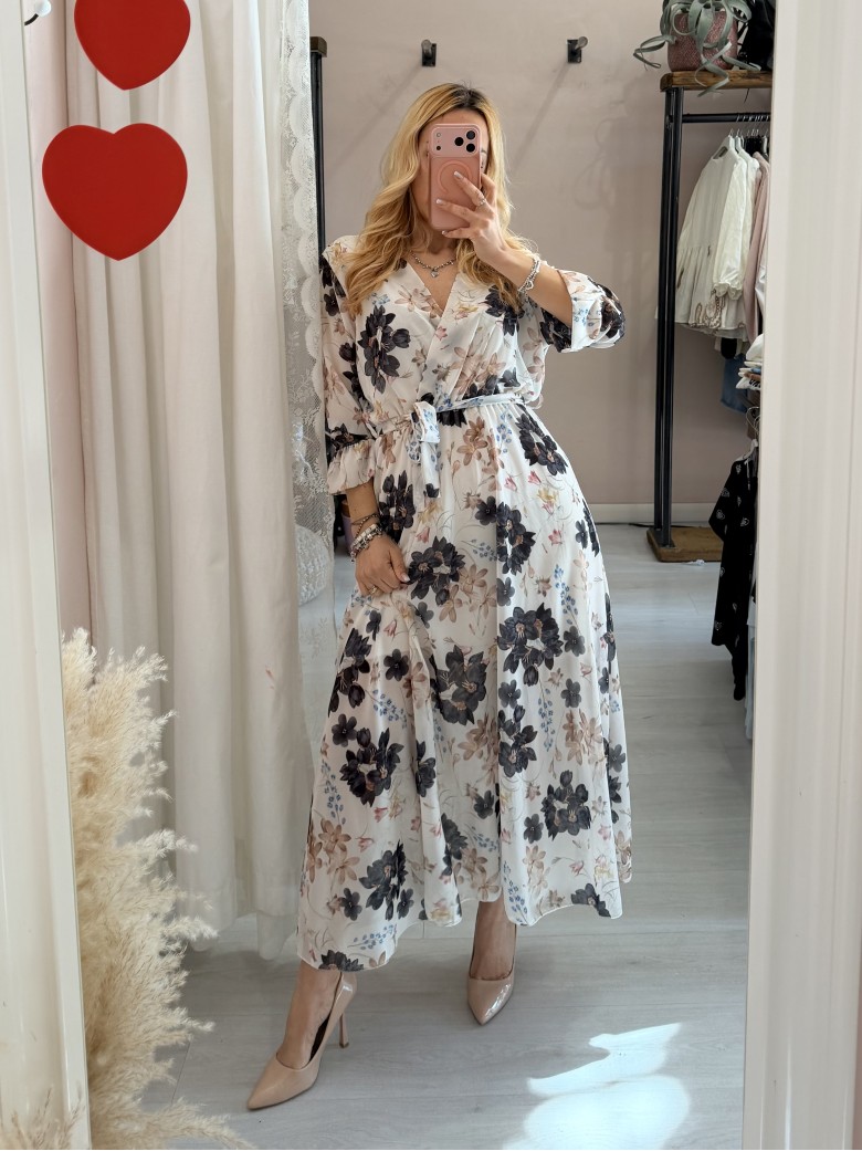 Vestito lungo floreale nero