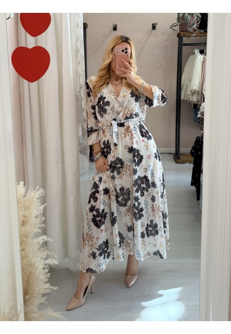 Vestito lungo floreale nero