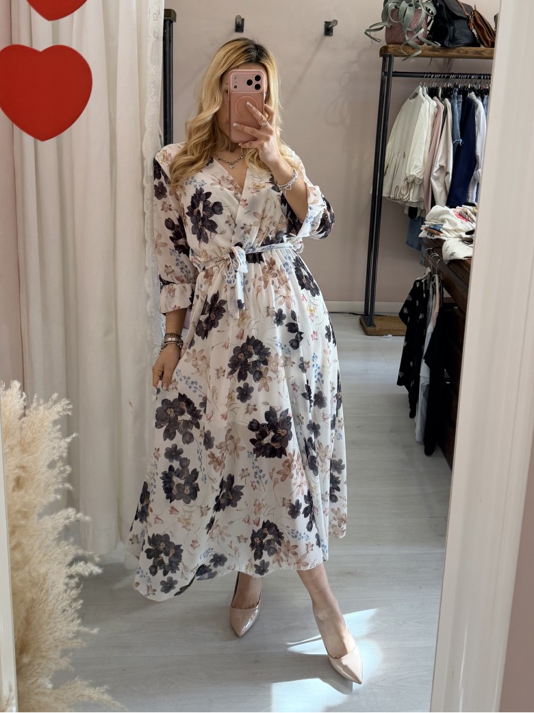 Vestito lungo floreale nero
