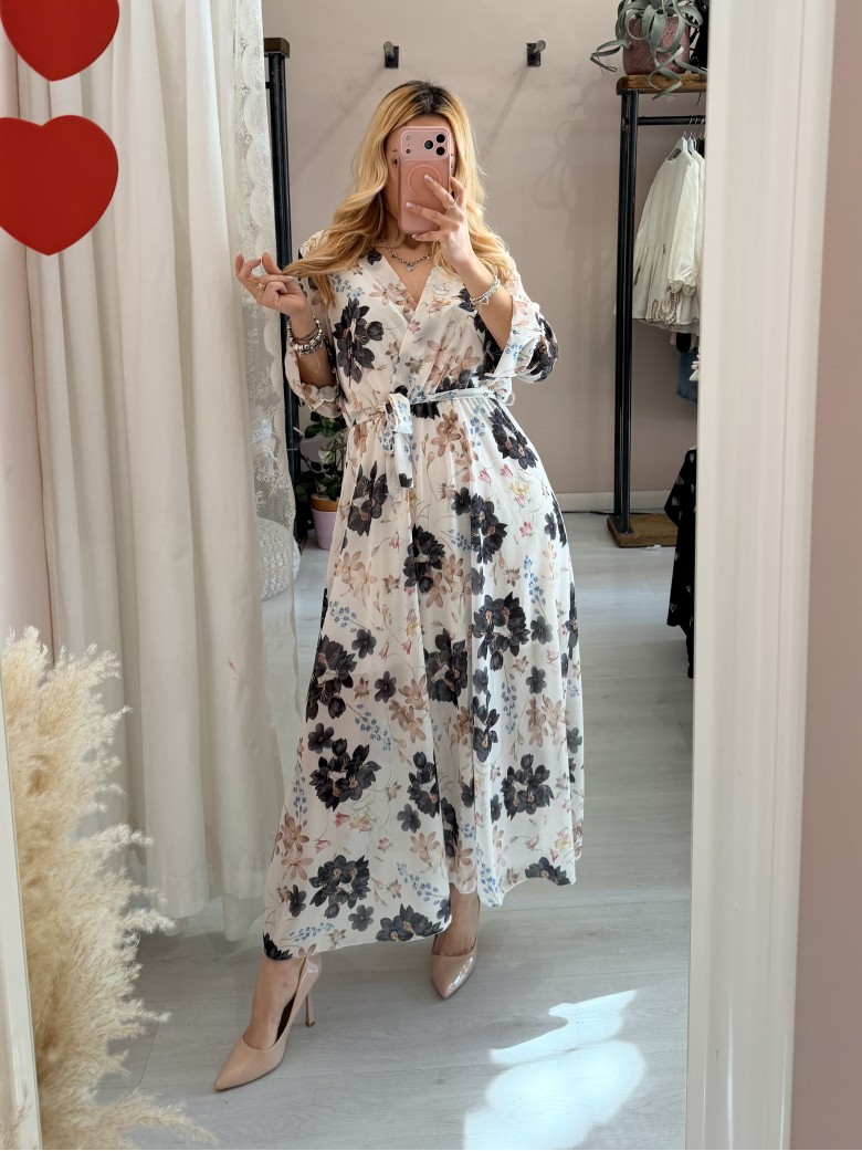Vestito lungo floreale nero