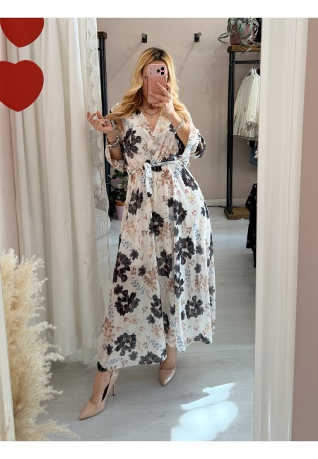 Vestito lungo floreale nero