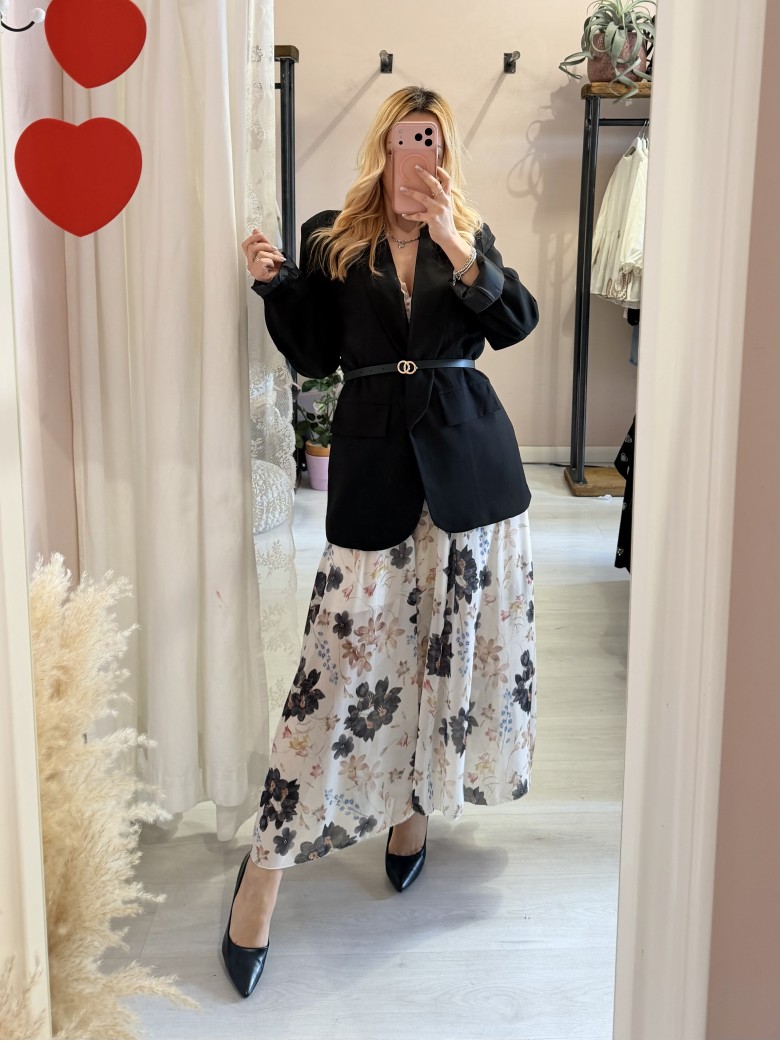 Vestito lungo floreale nero