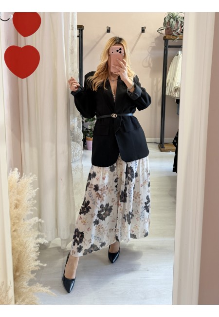 Vestito lungo floreale nero