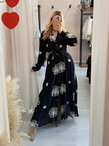 Vestito lungo chemisier boho chic nero 2