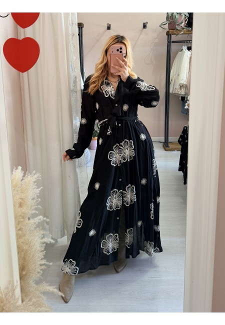 Vestito lungo chemisier boho chic nero