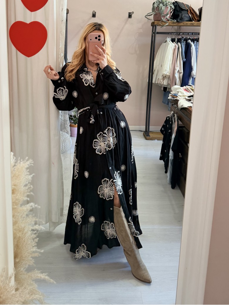 Vestito lungo chemisier boho chic nero
