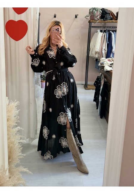 Vestito lungo chemisier boho chic nero