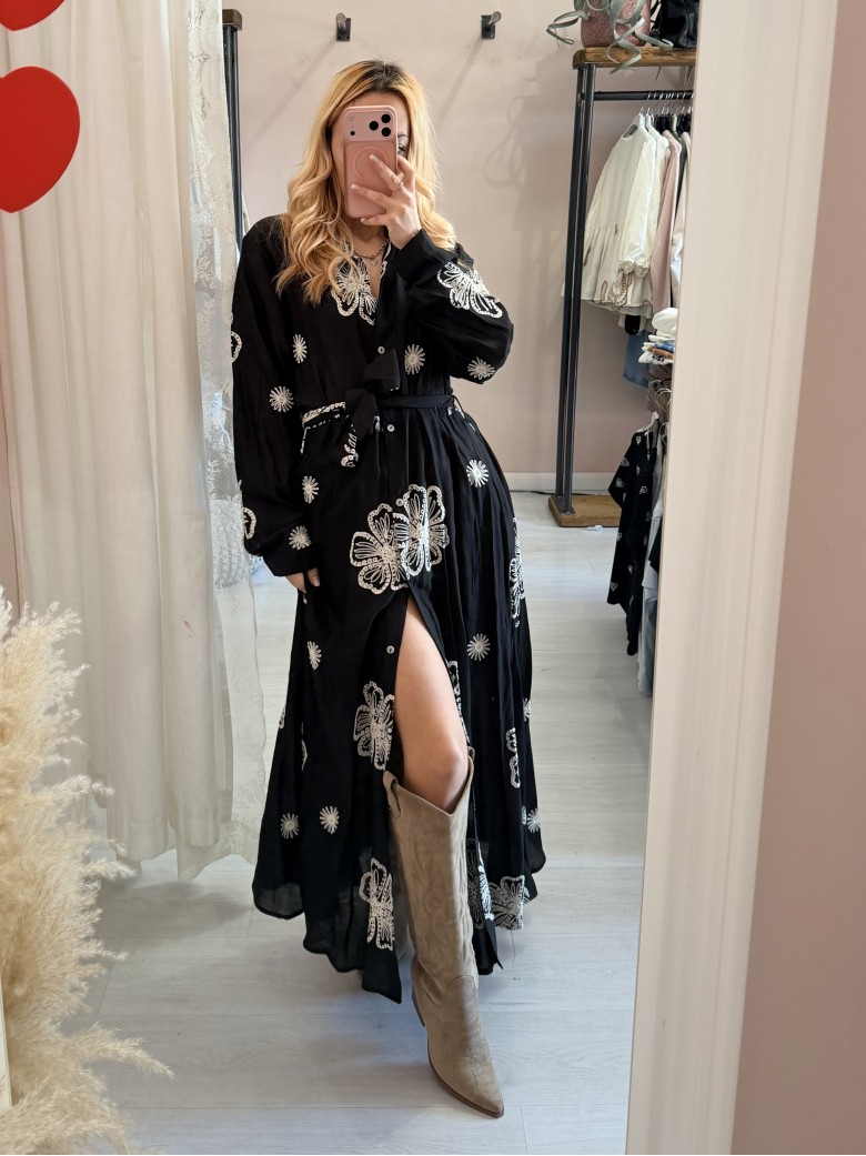 Vestito lungo chemisier boho chic nero