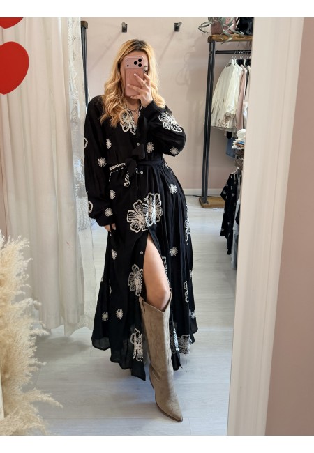 Vestito lungo chemisier boho chic nero