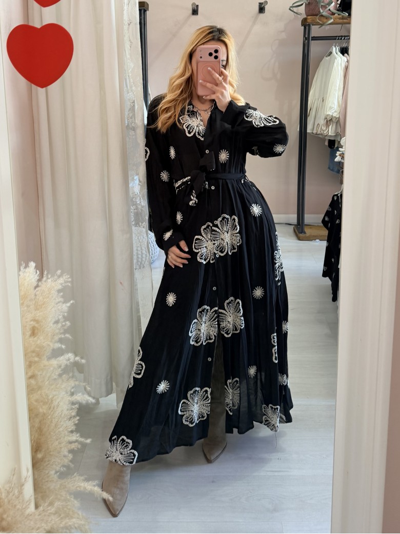 Vestito lungo chemisier boho chic nero