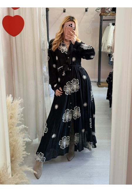 Vestito lungo chemisier boho chic nero