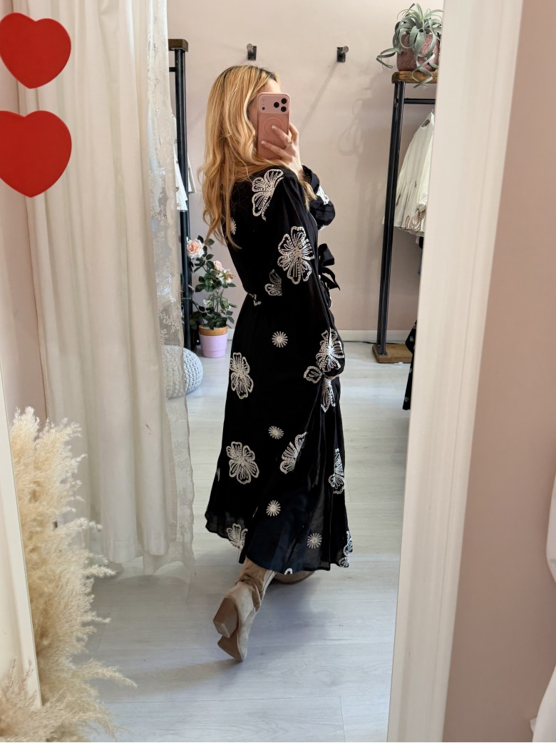 Vestito lungo chemisier boho chic nero