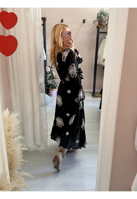 Vestito lungo chemisier boho chic nero