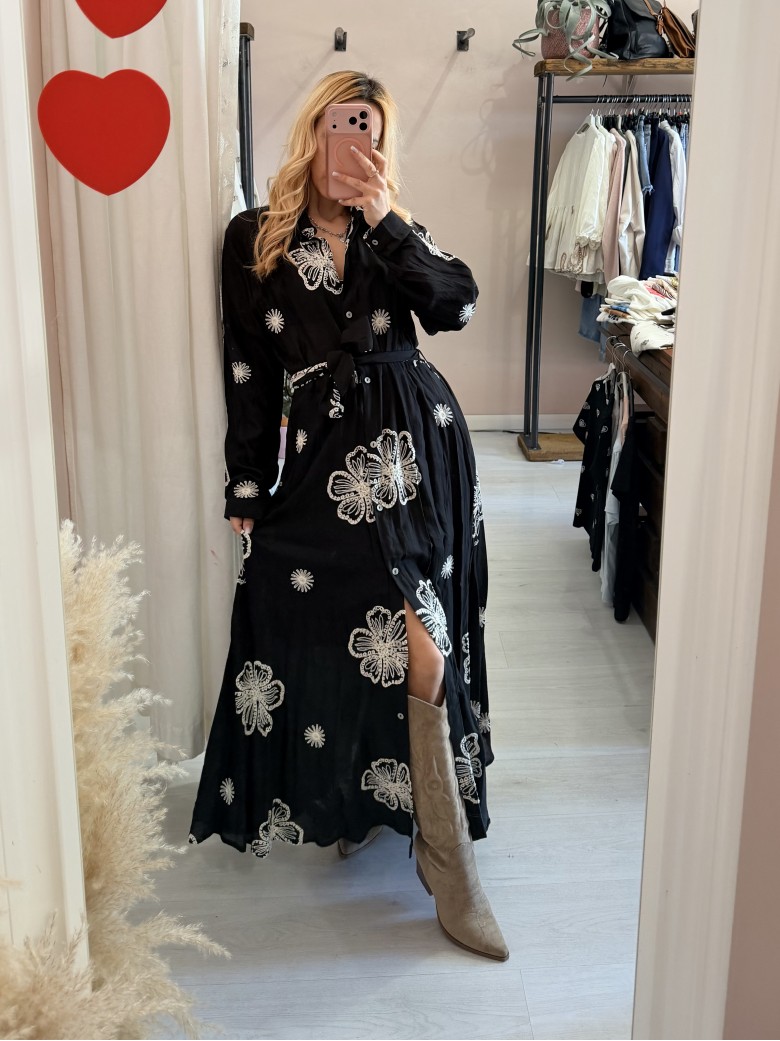 Vestito lungo chemisier boho chic nero