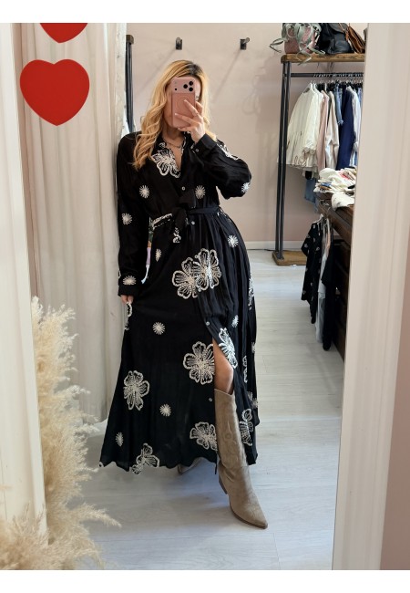 Vestito lungo chemisier boho chic nero