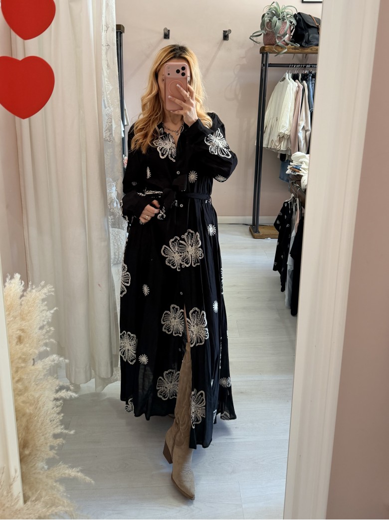 Vestito lungo chemisier boho chic nero