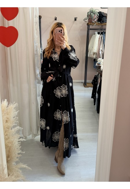 Vestito lungo chemisier boho chic nero