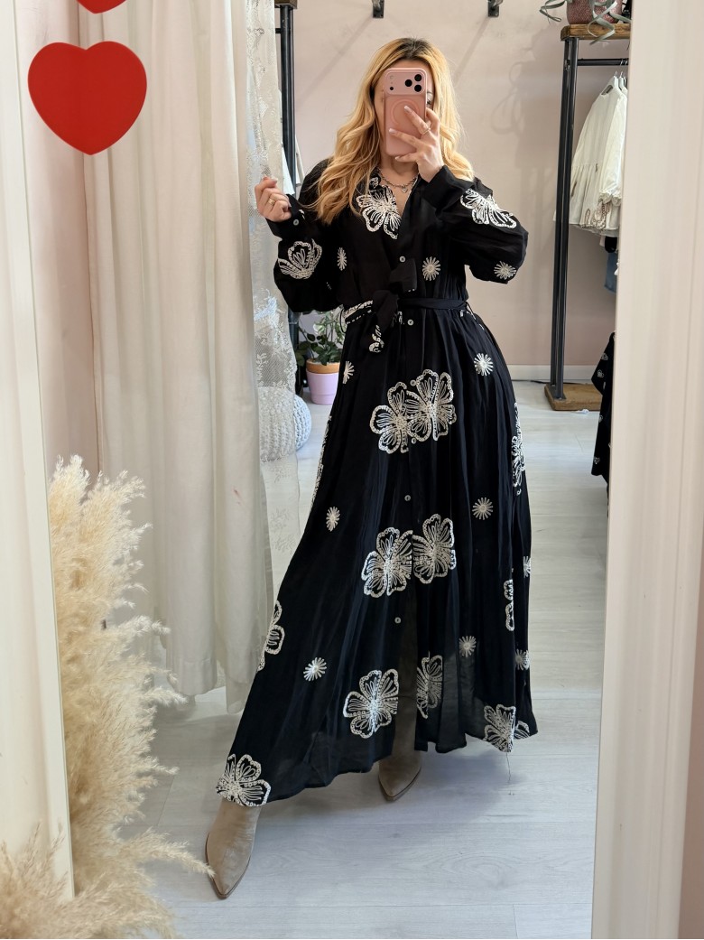 Vestito lungo chemisier boho chic nero