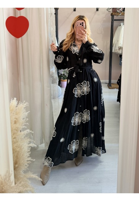 Vestito lungo chemisier boho chic nero