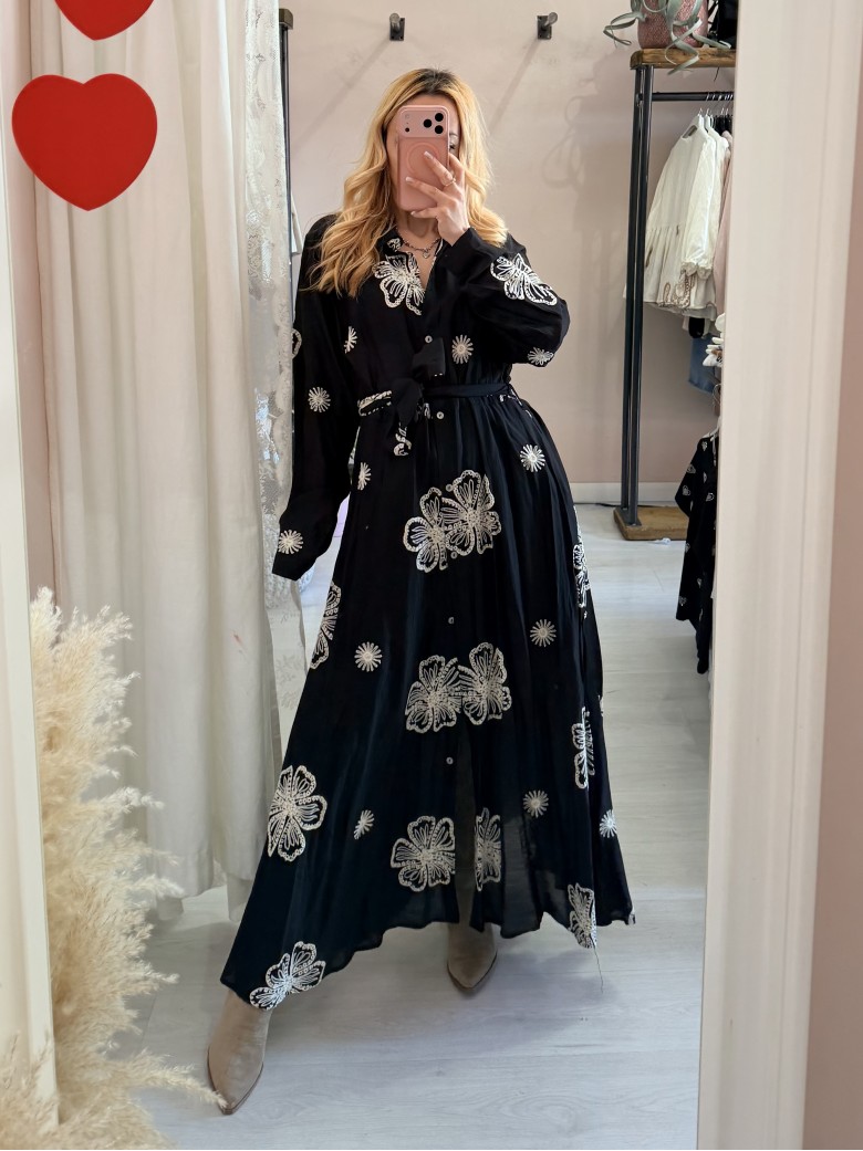 Vestito lungo chemisier boho chic nero