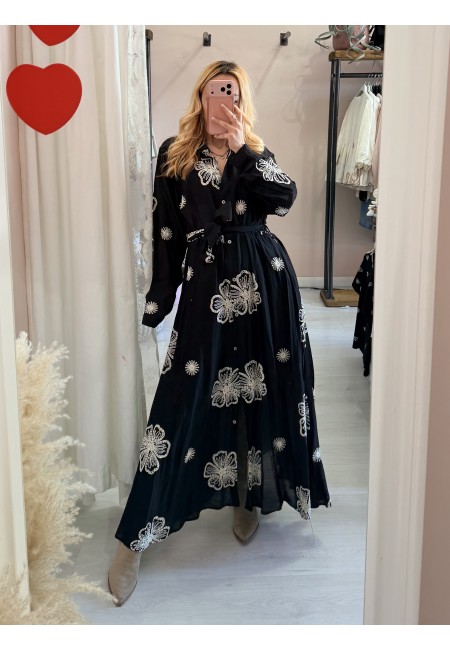 Vestito lungo chemisier boho chic nero