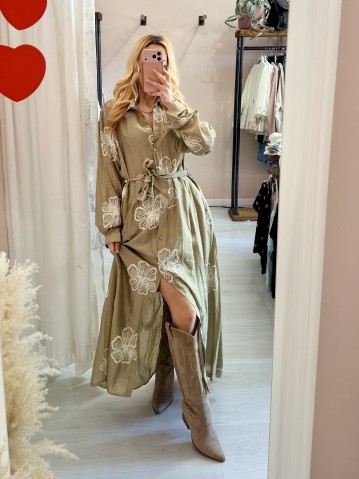 Vestito lungo chemisier boho chic verde