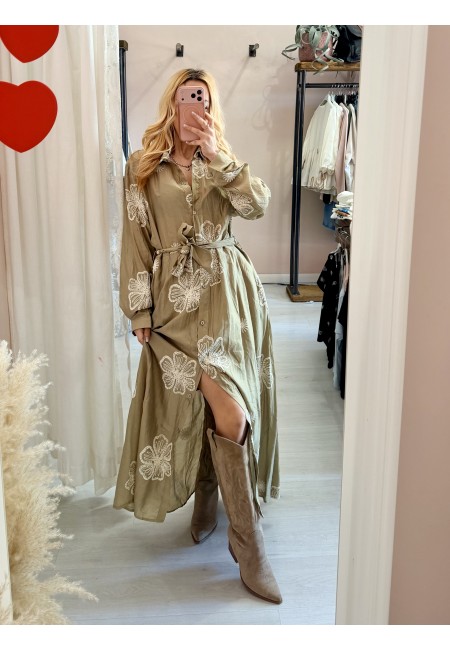 Vestito lungo chemisier boho chic verde