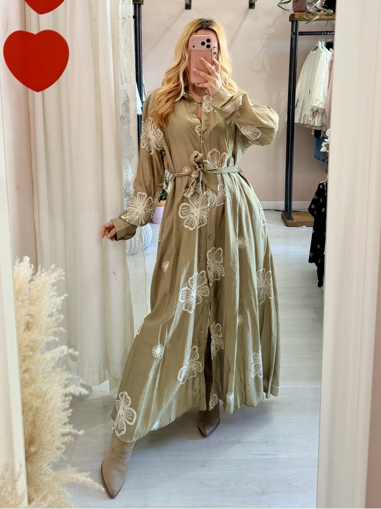 Vestito lungo chemisier boho chic verde