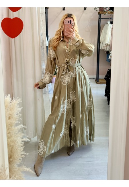 Vestito lungo chemisier boho chic verde